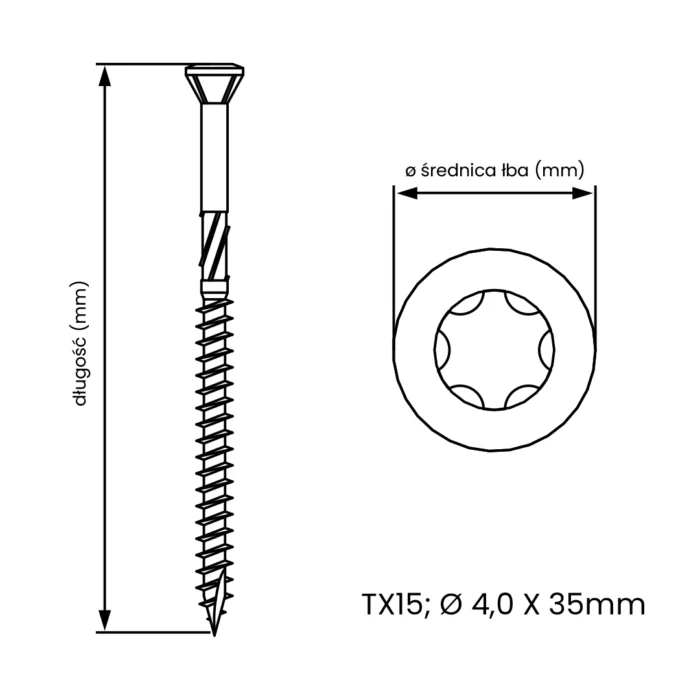 Hapatec, Stal Szlachetna Utwardzana, CZARNY; TX15; 4,0 mm x 35 mm; 500szt.